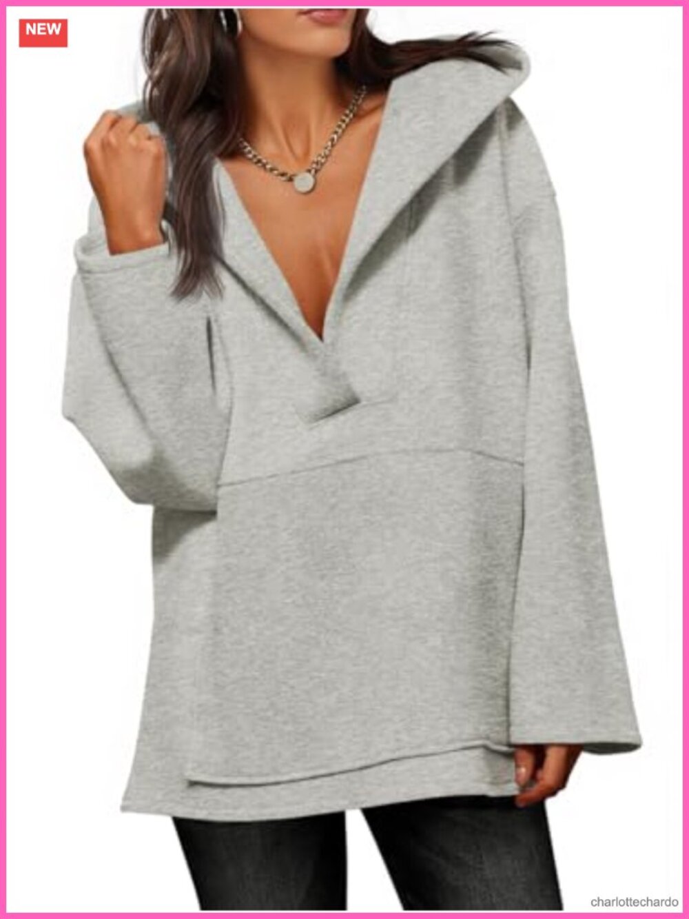 Oversized Women's Hoodie Fleece V Neck Long Sleeve Loose Pullover Sweatshirt